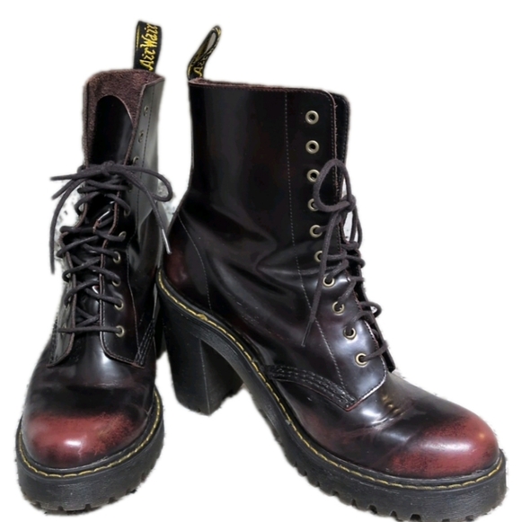 Dr Martens Kendra Cherry Red Arcadia Genuine Leather Heeled Boots Sz 10 - Picture 1 of 10
